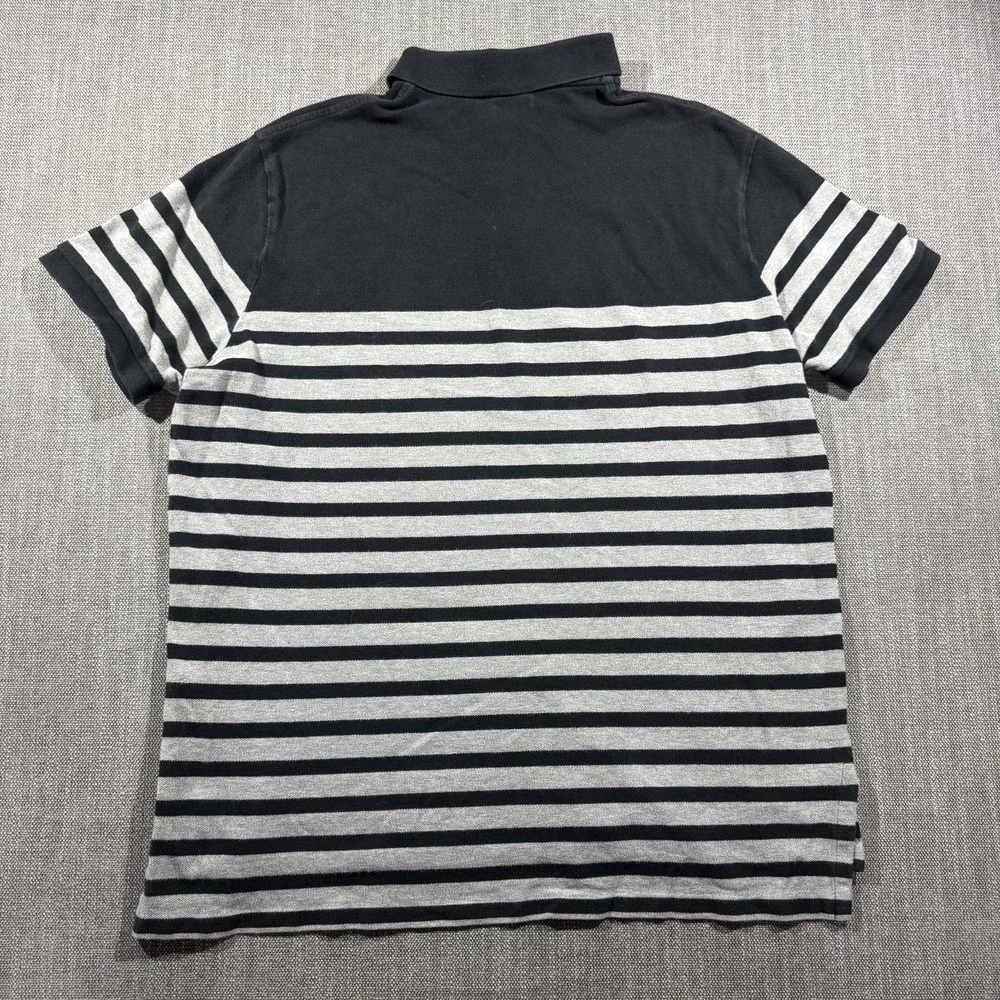 Polo Ralph‎ Lauren Custom Fit Polo Shirt Mens XL Black Gray Striped Cotton Knit